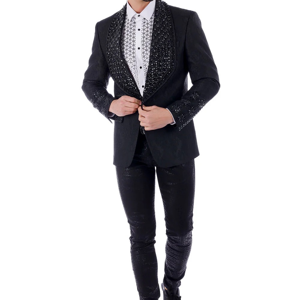 Elegant Black Embellished Men's Blazer - Picture 8 of 14